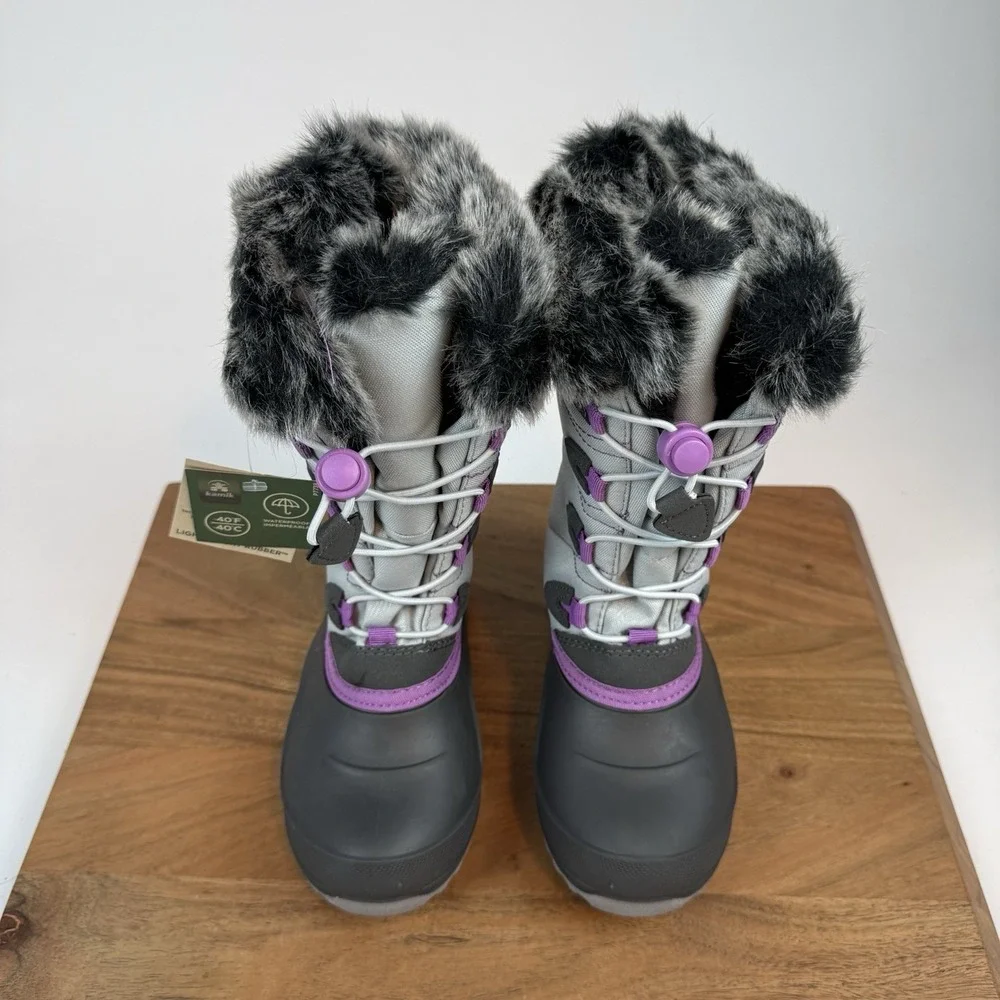 New Kids Kamik Snow Angel‎ Gray Waterproof Insulated Snow Winter Boots Size 1 Y